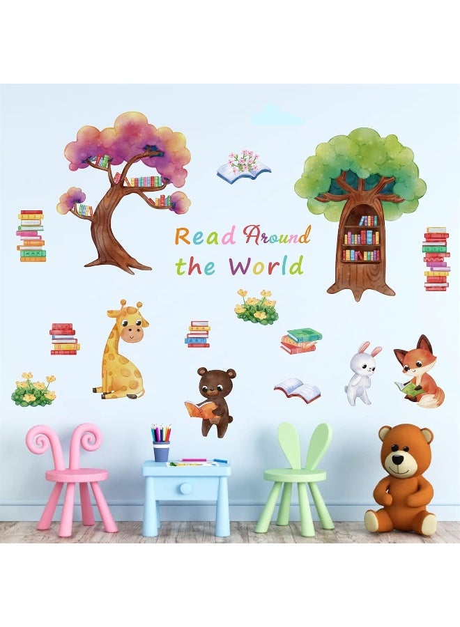 HATARU Multicolor Animals Reading Animals Wall Decals, Waterproof Vinyl Sticker for Wall, Window Decor, Cartoon Tree Animal Wall Stickers Peel and Stick, Nursery Decor - Image 4